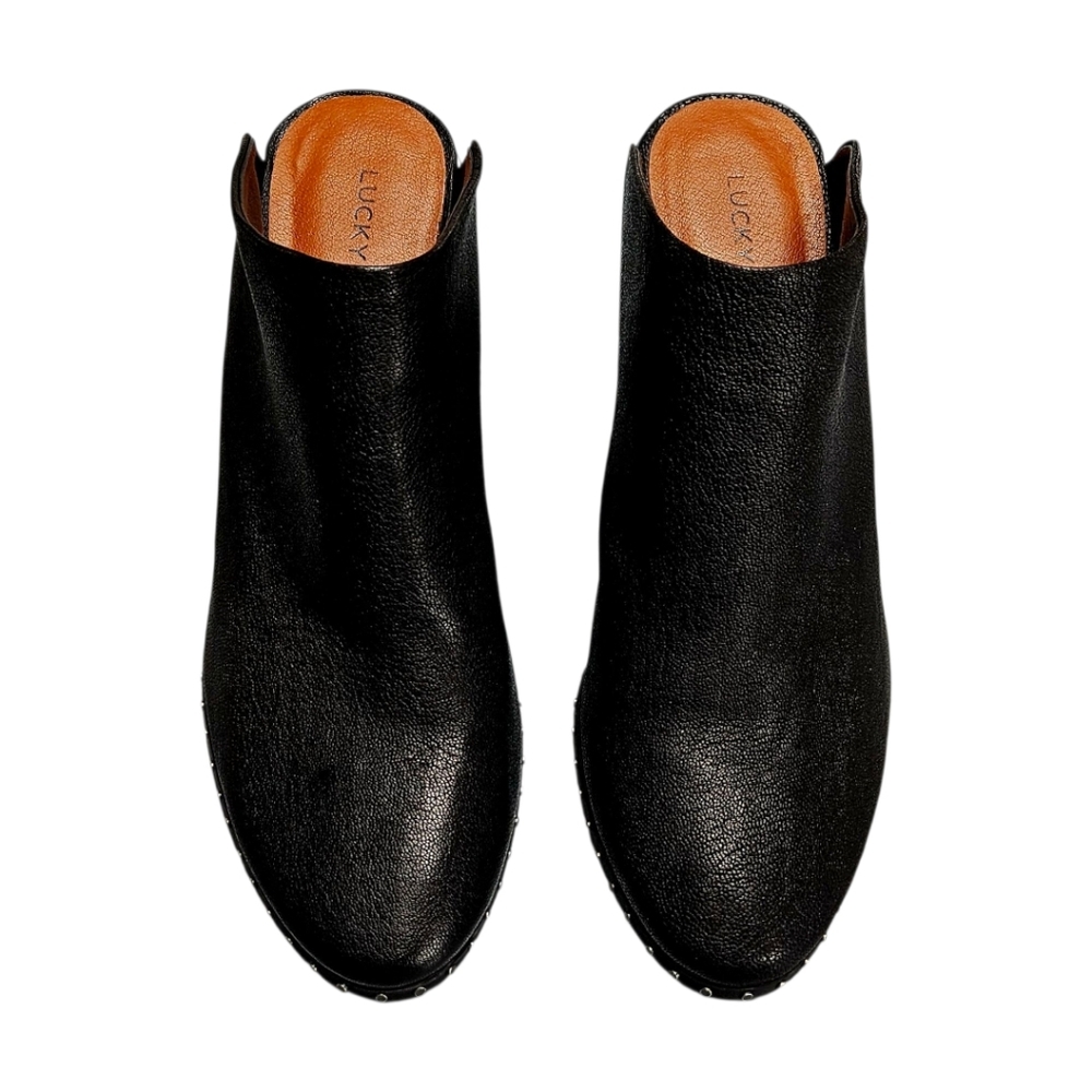LUCKY BRAND Black Leather Studded Clog Bootie Size 8.5 M